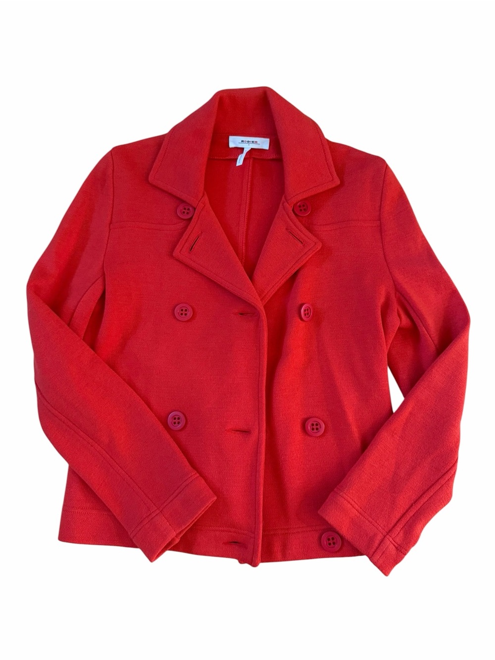Rodier Paris orange Double-Breasted Wool Blend Peacoat blazer